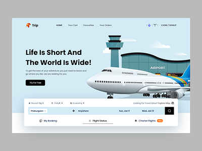 Air Ticket Booking Website airline airplane airport booking flight booking app flight ticket home page landing page web page website design