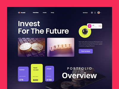 investment platform: website design banking fintech invest investment landing page stocks vc venture capital web design