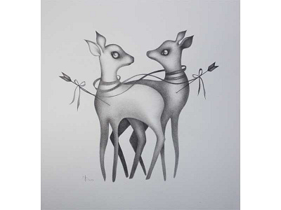 Bound black deer drawing grey sketch white