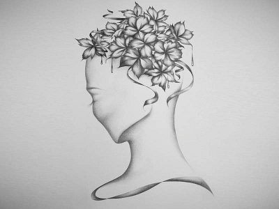 Botanical Mind Garden art black and white michaela davis mikayla davis mikhaela davis mikhaela davis illustration nature portrait ribbon shading sketch