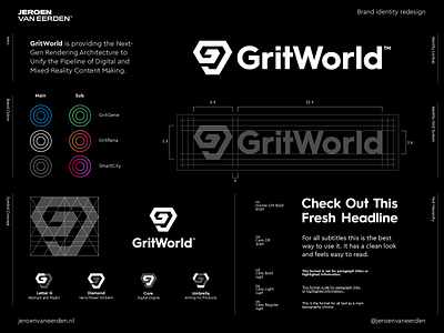 Brand Identity Redesign for GritWorld 💎⁣⁣ architect brand brand refresh develop diamond emblem g g monogram game grit gritworld hexagon identity logo logo redesign logos monogram redesign superman