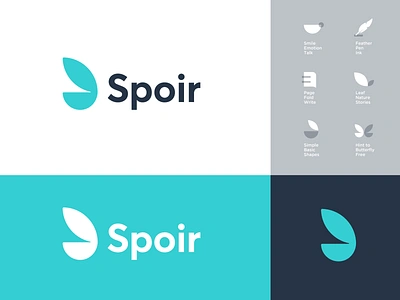 Spoir - Logo Design 🦋 blog brand identity butterfly feather ink leaf logo logo design minimal logo nature negative space page paper pen smile spoir stories tell write