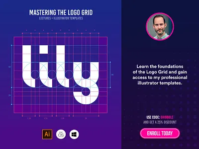 Mastering the Logo Grid - Product for Designers creative content design course gridding grids gumroad illustrator template lecture logo design logo grid premium content vector template