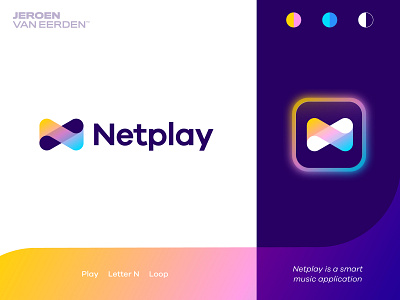 Netplay - Logo Design ▶️ app application brand identity creative logo engagement gradient logo logo design logo gradient loop monogram music n logo net play player symbol visual identity design