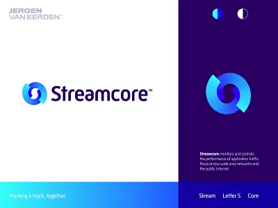 Streamcore - Logo Design 🌀 brand identity brand identity design control core data internet it lettermark logo logo design monitoring monogram network performance stream visual identity design