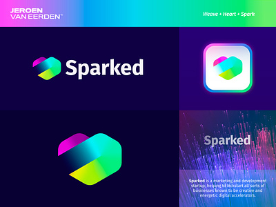 Sparked - Logo Design v2 a b c d e f g h i j k l m n blend logo branding creative logo crypto cryptocurrency development energetic energy gradient logo heart jeroenvaneerden logo logotype marketing o p q r s t u v w q y z spark sparked