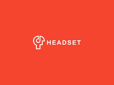 Headset logo. art brain head human icon line music note technology