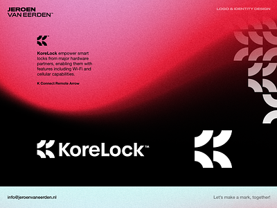KoreLock - Logo Design arrow beam branding core data digital inside k key korelock lettermark lock logo design monogram secure smart wireless