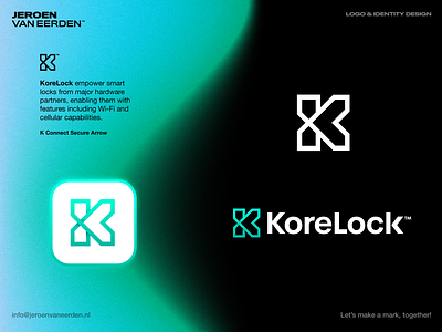 KoreLock - Logo Design brand branding connect core gradient icon korelock lettermark lock logo mark monogram smart lock symbol visual identity design wireless