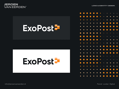 ExoPost - Logo Design v3 block branding container exopost identity design lettermark lock logo logomark monogram parcel post rectangle safe save secure shape ship symbol visual identity design