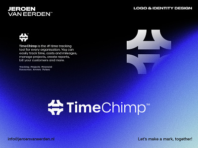TimeChimp - Logo Design arrow brand identity design branding crm direction finance icon it logo manage management plan platform resource schedule time track tracking visual identity design watch