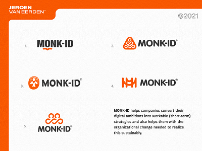 MONK-ID - Logo Concepts 👀⁣⁣⁣⁣⁣⁣⁣⁣⁣⁣⁣⁣⁣ brand identity design branding. creative logo design lettermark logo logo design monk monogram orange strategic strategy symbol symbolism team visual identity design