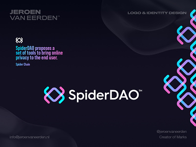 SpiderDAO - Logo Design 🕷️ blockchain brand identity design branding bug creative logo crypto dao fluent gradient line logo spider symbol tech technology visual identity design