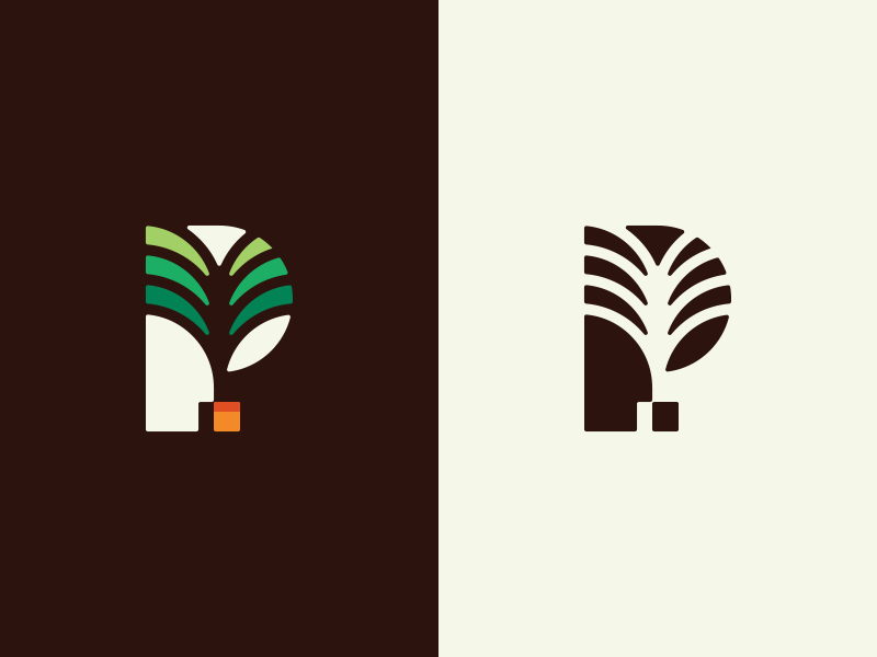 P for Plant pot branding negative space nature energy green plant symbol identity logo palm p