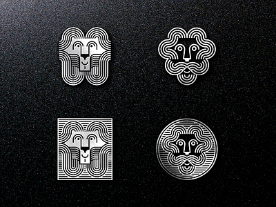 Lion Emblems 🦁 animal beast branding emblem face head lion logo silver waves