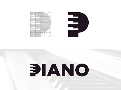 Piano wordmark. branding identity instrument letter lettering logo negative space p piano sound type