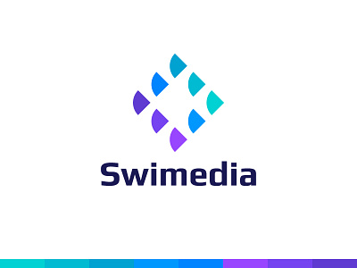 Swimedia - Logo Lockup fish fishes identity logo media negative space scales school sea software swimedia water