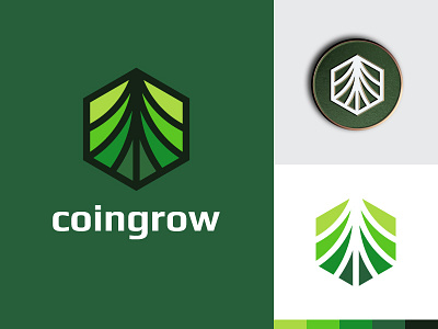 Coingrow arrow branding coin coin grow crypto grow hexagon identity logo plant tree up