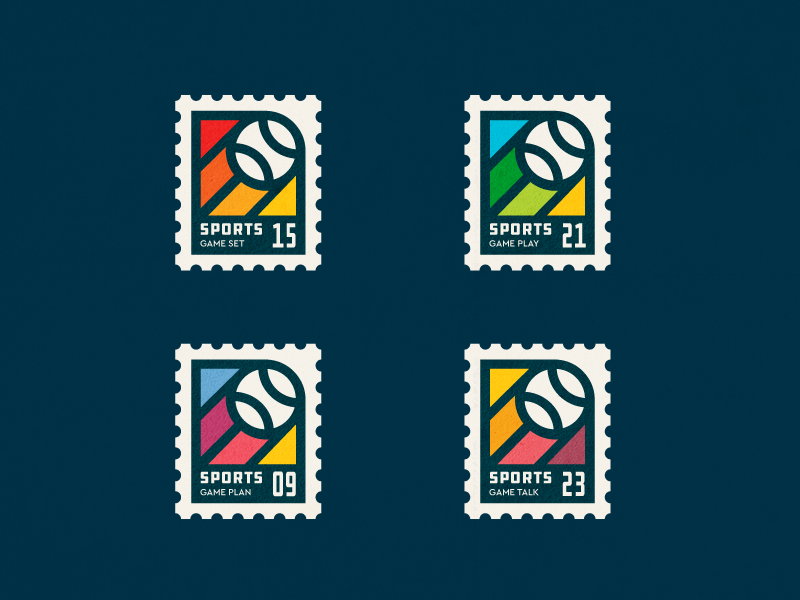 Sport Stamps player activity tennis baseball active sports play ball vintage sport stamp