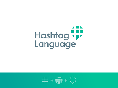 Hashtag Language app chat community educate globe hashtag identity language learn logo negative space social