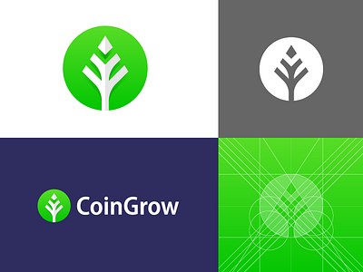 CoinGrow - Logo Design arrow branding coin coin grow crypto grow hexagon identity logo plant tree up