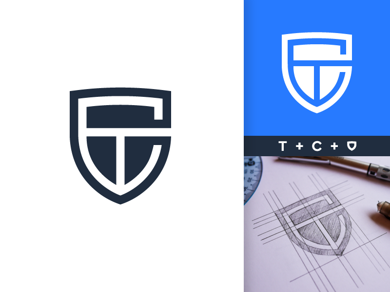 T, C and Shield Monogram badge lettering secure safe safety branding identity logo shield monogram c t