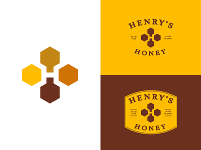 Henry's Honey - Logo Design bee branding farm food h henry hexagon hive honey honeybee honeycomb identity jeroen van eerden label lettering logo monogram negative space organic symbol