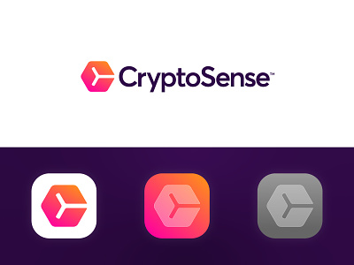 CryptoSense - Logo Design app application branding c channel crypto cryptocurrency cube currency gradient hexagon identity logo market monogram mood news sense stock vibe