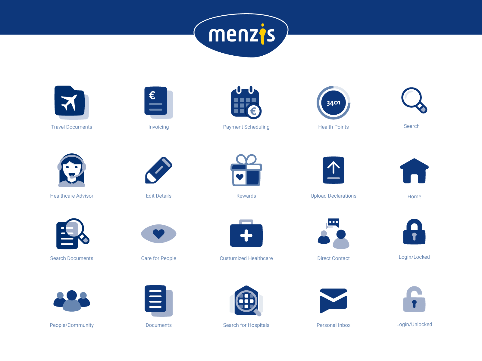 Menzis - icon and illustration design netherlands dutch medic health people behaviour behance grid minimal illistration symbol icons icon schedule motivate insurance insurance company healthcare care menzis