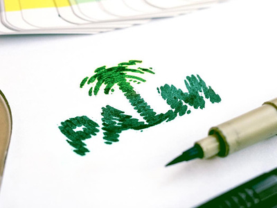 Palm - Wordmark 🌴 beach branding brush colors creative letters green letters handlettering identity lettering logo logo design palm palm trees pantone paper pen sketch tree wordmark