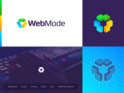 WebMode - Logo Design code community creative creative logo cube cubes logo game game logo gaming keyboard logo logo design mode monogram platform tech web web logo webmode wm monogram
