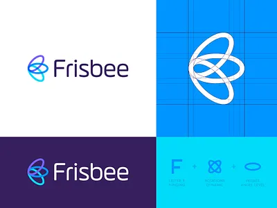 Frisbee - Logo Design angel angel investor angel level bee branding butterfly f finance frisbee fund funding identity design invest logo logo design logo grid logo identity monogram rotation venture