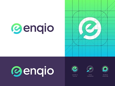 Enqio - Logo Design branding design creative logo data e enqio identity logo logo design magnify glass modern logo platform results retail scalable search shopper store tech tech logo tool