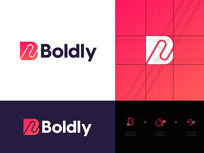 Boldly - Logo Design b monogram bold boldly bond bonding branding career dynamic friendly hand hands identity interact lock logo logo design remote staffing team timeline