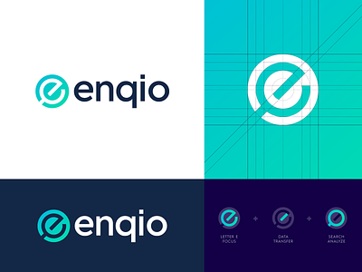 Enqio - Logo Design branding design creative logo data e enqio identity logo logo design magnify glass modern logo platform results retail scalable search shopper store tech tech logo tool