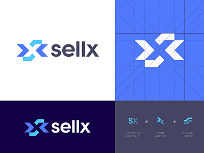 Sellx - Logo Design abstract arrow buy elevate identity design lead leads letter logo logo logo design monogram negative space platform remote s sell selling shift traffic x