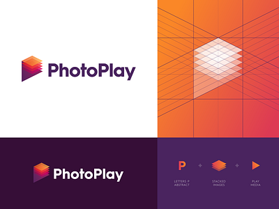 PhotoPlay - Logo Design branding grid identity desgn layer letter monogram logo logo design logo grid logo monogram media modern logo modern logo design online p photo picture pictures play search stacked