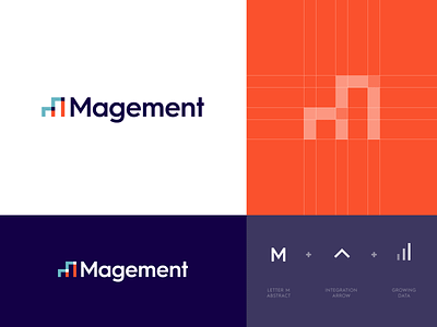 Magement - Logo Design abstract applications branding data service grid icon identity integration lettering logo logo design logo project magement mark monitoring monogram platform symbol