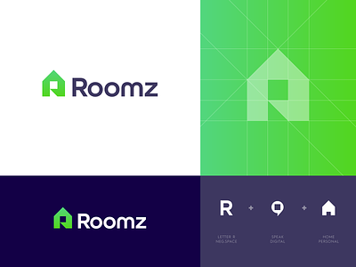 Roomz - Logo Design 🏡 branding chat creative logo digital talk find home house identity design letter monogram lettermark logo logo design r rent room roommate roommates roomz share speak