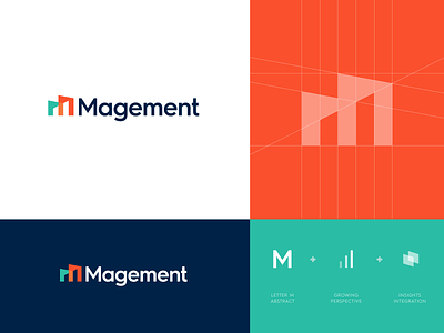 Magement - Logo Design 📊 abstract applications branding data service grid icon identity integration lettering logo logo design logo project magement mark monitoring monogram platform symbol