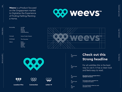 Weevs - Logo Design brand identity design branding connection find grid home house identity lettering logo logo design logodesign monogram pin rent style guide styleguide symbol weevs