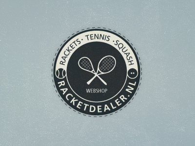RacketDealer Badge. badge dealer grunge identity logo mark racket rackets retro round shop sport squash tennis texture web webshop wip