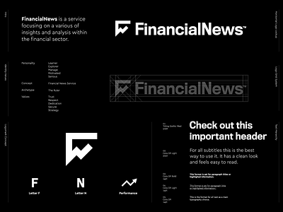 FinancialNews - Logo Design 📈 black branding f monogram finance fund identity design jeroenvaneerden letter logo lettermark logo logo design micro styleguide money monogram news report styleguide