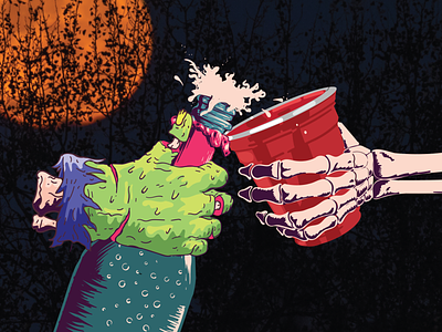 Boos & Booze boo boos booze cheers halloween halloween design halloween party halloween spirit hands illustration illustrator red solo cup skeleton zombie
