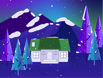 Winter Wonderland cabin christmas forest holiday illustrator mountains season snow snowflake trees winter woods