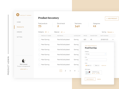 Product admin gold theme admin dashboard filter form left bar nav product retail table