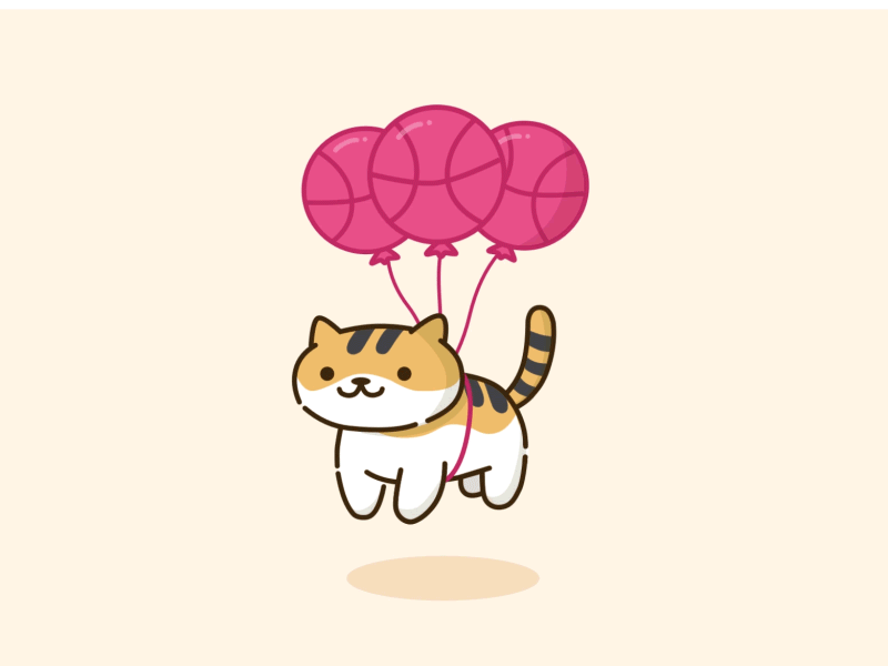3 Dribbble Invites - Cat With Balloon animal animation balloon cat cute dribbble game gif invite