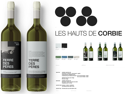 Branding: Les Hauts de Corbie (winery) branding colors helvetica minimal pictogram wine label winery