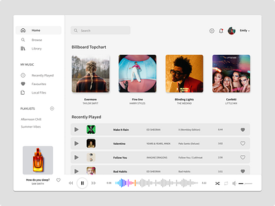 Music Streaming Dashboard app desktop music app music player ui ux