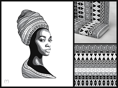 Stencil portrait of an African girl with a tribal pattern